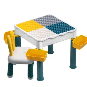 Mesa de construcción multifuncional para niños, juguete de ensamblaje compatible con juego de aprendizaje, escritura, bloque de trabajo, estudio, 1 mesa, 1 silla