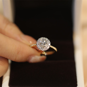 2CT Round Cut Lab Grown Diamond Halo Engagement Ring 18K <strong>Gold</strong> IGI Certified Customizable Wedding <strong>Jewelry</strong> - Product Image 1