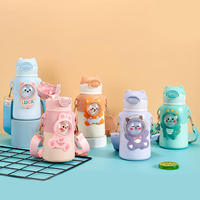 Bouteille isotherme en acier inoxydable mignonne pour enfants avec sangle et paille, idéale pour la rentrée scolaire - Vente en gros