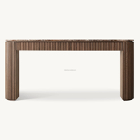 Console rectangulaire en marbre naturel chêne premium avec tiroirs, meuble d'entrée moderne à façade cannelée et double pieds, style artisanal