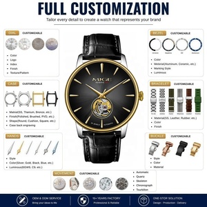 Reloj de Vestir Automático Minimalista Esqueleto de 41MM, Logotipo Personalizado OEM, Miyota 90S5, Relojes Delgados Mecánicos para Hombre, Cuero Genuino - Product Image 2