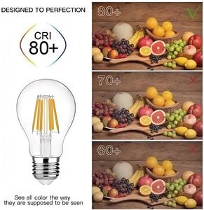 Ampoule LED à filament A60 8W avec culot E27, couvercle en verre, certifiée CE, Ra80, haute efficacité, blanc chaud 2700K, pour éclairage résidentiel - Product Image 6