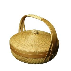 Handmade <b>Bamboo</b> <b>Basket</b> Round With Lid Food Container Storage Tea Set Box Multifunctional Woven <b>Basket</b> - Product Image 5
