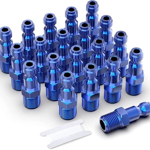 Anodized Blue Aluminum 1/4 Npt Male Pneumatic Quick Connector For Air Tools - Product Image 1