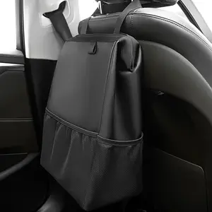 Luxury Foldable Leather Auto Garbage Bag Hanging Headrest Large Car Trash Can For Backseat