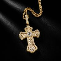 Collier Hip Hop empilable avec pendentif croix en laiton incrusté de zircons multicolores et de zircone cubique, style Bling
