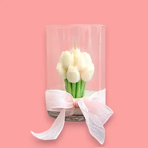 Qoq Tulip Scented Candle in Glass <b>Vase</b> Elegant Fragrance Accessory - Product Image 1