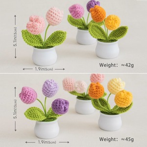 Tulipán de ganchillo hecho a mano, producto en maceta, flor de imitación de hilo, adorno de flor de imitación tejida en maceta. - Product Image 2