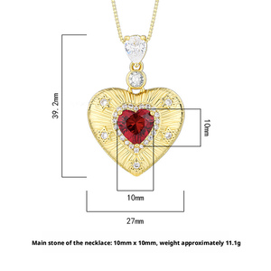 Collana con Ciondolo a Cuore in Zirconia Cubica Rossa da 10mm, Placcata in Oro su Rame Ecologico, per Uso Quotidiano Femminile - Product Image 6