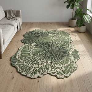 Custom Modern Floral Wool High Pile Hand Tufted <b>Non</b> <b>Slip</b> Eco Friendly Pet Friendly Green Cream Living Room Cotton Backing <b>Rug</b> - Product Image 5
