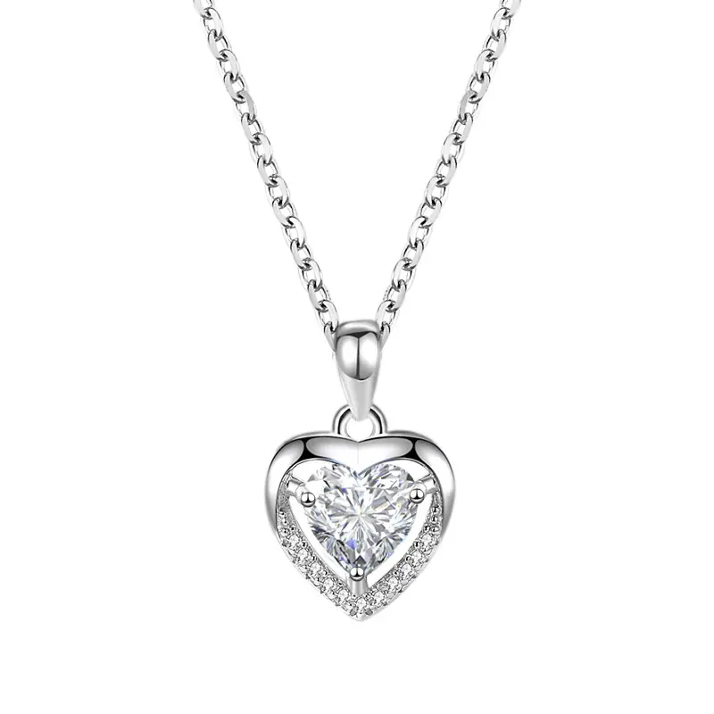 Trái tim của đại dương màu xanh CZ Inlay với moissanite carbon cao kim cương Mỹ 925 Bạc Vòng cổ trang sức