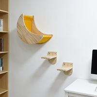 Hamac pour chat en bois et ensemble de perchoirs pour chat, 1 hamac mural en forme de lune, 2 perchoirs pour chat, kit de jeu multi-niveaux pour chat, adapté aux chats
