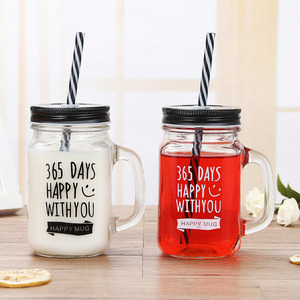 Wholesale Custom 16oz <strong>Mason</strong> <strong>Jar</strong> Glass Cup <strong>with</strong> Rooster Design Lid <strong>Straw</strong> Silk Screen Handle Juice Glass <strong>Jar</strong> Cup - Product Image 3