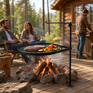 Brasero Portátil Resistente con Base Giratoria y Altura Ajustable, con Soporte para Olla y Parrilla para Barbacoa - Product Image 1