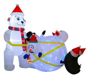 Large Outdoor <strong>Christmas</strong> Inflatable Decor, Santa on Polar Bear with Penguins, Big LED Lighted Holiday Yard Decoration - Product Image 3