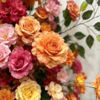 Arche florale artificielle orange coucher de soleil et fuchsia, avec cadre métallique, écologique et durable, pour panneau de bienvenue de mariage et décoration latérale