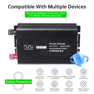 Inversor de Corriente de Onda Sinusoidal Pura de 1000W, 12V DC a 230V AC, Inversor para Batería de Coche con USB QC PD para RV y Automóviles - Product Image 6