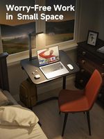 Support d'ordinateur portable SAIJI robuste avec lumière LED, inclinable et réglable en hauteur, en bois écologique et cuir, 650x450mm, pour étude et chevet