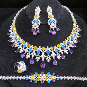 T312a सॉस नई ट्रेंडी गुलाबी बहुउए शादी पार्टी गहने जिरकॉन कॉपर डुबाई के साथ महिला दुल्हन नृत्य गहने के लिए सेट - Product Image 5