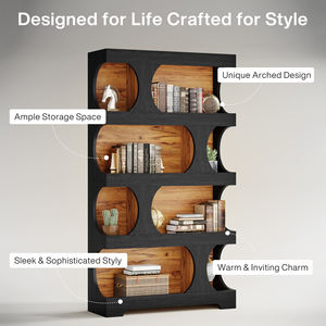 Bibliothèque noire de 71 pouces de haut, étagère à livres asymétrique moderne, étagère de présentation autoportante à 4 niveaux avec forme classique pour le bureau à domicile - Product Image 5