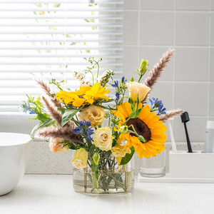 Vase de table moderne en verre transparent, fleurs de savon artisanales en forme de roses, design simple, vase de sol en céramique pour usage décoratif domestique - Product Image 5