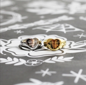 Cœur pleurant anneau de tatouage 18k plaqué or chevalière en forme de coeur haute poli étanche en acier inoxydable anneau pleurer coeur bijoux - Product Image 4