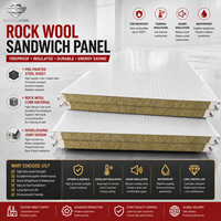 Panneau sandwich en laine de roche avec joint de bordure en polyuréthane, panneau isolant en acier coloré, isolation contre le feu et le son pour maison préfabriquée