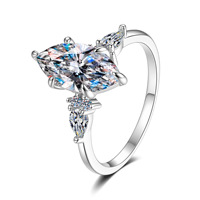 Bague de fiançailles solitaire en argent sterling S925 avec trois pierres taille marquise, certificat GRA, couleur D, moissanite VVS1 pour femme