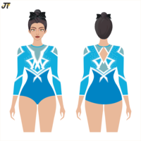 Justaucorps de gymnastique pas cher pour enfants, motif strass bleu et blanc, manches longues, personnalisé pour la compétition et l'entraînement