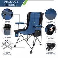Chaise de camping pliante pour adulte, dossier haut, avec accoudoirs, chaise de camping pliante portable avec porte-gobelet