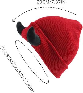 Bonnet tricoté avec cornes de démon pour adultes, hommes et femmes, casquette à cornes de démon, bonnet chaud d'hiver, chapeau hip-hop, promotion, cadeau original - Product Image 3