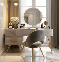 Table de maquillage élégante et moderne de style européen contemporain, de haute qualité, en bois massif, avec miroir éclairé, rangement pour la chambre à coucher