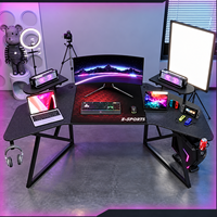 Support d'écran de bureau gaming PC en fibre de carbone noire RGB personnalisé avec pieds métalliques, grande table d'ordinateur Esports avec ailes extensibles et réglables