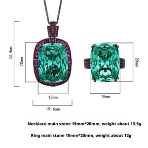 Conjunto de Joyería Ecológica de Cobre, Estilo Minimalista, Anillo y Collar con Circonita Verde de 15*20mm, para Mujer, Venta al Por Mayor - Product Image 2