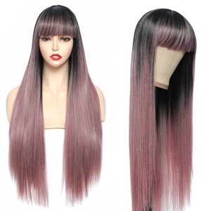 KEMY HAIR Perruques en fibre synthétique de qualité supérieure de 29 pouces, perruque grise et <span class=keywords><strong>rose</strong></span>, résistante à la chaleur, fabriquée à la machine. - Product Image 1