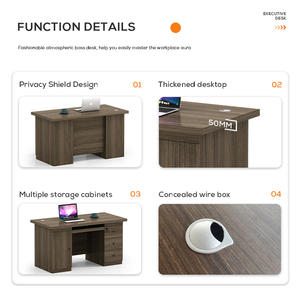 Escritorio de oficina ejecutivo moderno con diseño convertible en forma de I Mesa ejecutiva de estilo tradicional con cajones para oficina - Product Image 3