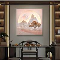 Peinture murale de paysage de style chinois en 3D avec éclairage LED, relief en relief, éclairage réglable, panneau lumineux artisanal pour la maison/le bureau