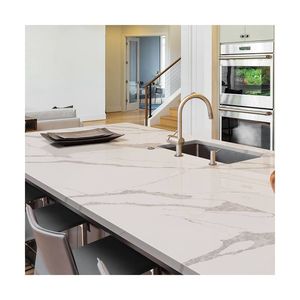 המטבח לחתוך בגודל מלא שיש קוורץ מלאכותי אבן גרניט אבן קררה לבנה יהירות קוורץ משטח קוורץ עם ורידים ירוקים - Product Image 4