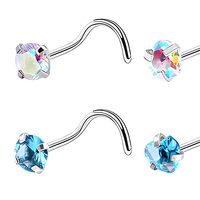Piercing de nez en acier inoxydable, barre droite, barre en L, barre à 5 branches, zircon coloré, bijou de nez, cœur, étoile à cinq branches, accessoire de piercing