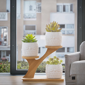 Estante de Exhibición de Bonsáis de Tres Niveles, Estilo Retro, Fácil de Montar, Diseño Desmontable, Soporte para Macetas de Plantas Verdes y Flores, Tipo Vertical - Product Image 3