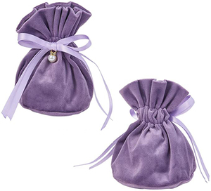 Pochette cadeau de luxe en velours avec cordon de serrage, sac à bijoux violet avec breloque en fausse perle pour les faveurs de mariage, Noël - Product Image 6