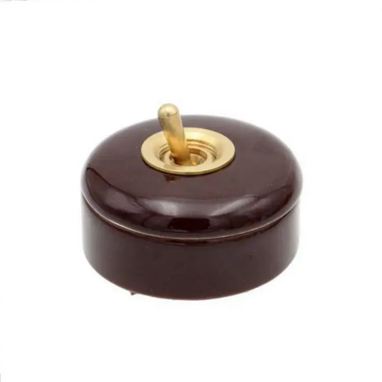 AC 250V Vintage Ceramic Toggle Light Switch Brass Lever Rocker Retro ON-OFF Wall Switch