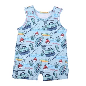 Customizable Baby Boy Summer Romper <b>Jumpsuit</b> Shark Print Snap Vest <b>Shorts</b> Plus Size Factory Customizable Logo for Toddler Boys - Product Image 2