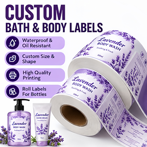 Étiquettes personnalisées imperméables pour gel douche à la lavande, rouleau, autocollantes, rectangulaires, en PET, impression numérique, soins personnels - Product Image 1