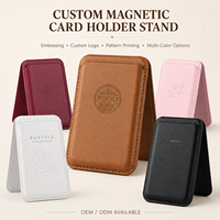 OEM ODM Custom Emboss Deboss Logo Magnetic PU Leather Card Holder Dengan Penyangga Ponsel Multi Warna untuk Hadiah Souvenir Perusahaan