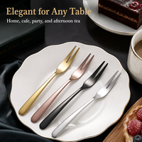 Moderne 2-delige roestvrijstalen fruitvork voor dessert, cake, voorgerecht, cocktailparty, restaurant, groothandel