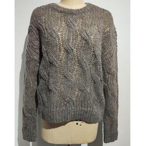 Fabricant 35% laine 35% alpaga 30% polyester Pull en tricot torsadé Pull Logo personnalisé Col rond Pull pour femmes-ÉCHANTILLON PAS POUR VENDRE - Product Image 1