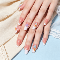 Kit de faux ongles à presser avec motifs de créatures marines 3D mignonnes, style French manucure blanc nude, incluant des autocollants en gel pour ongles et une lime à ongles