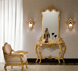 Mesa Consola <span class=keywords><strong>de</strong></span> <span class=keywords><strong>Madera</strong></span> Maciza Estilo Real Francés Italiano, Tallado en Lámina Dorada, Mármol Elegante, Espejo <span class=keywords><strong>de</strong></span> Entrada, Mesa <span class=keywords><strong>de</strong></span> Entrada - Product Image 2