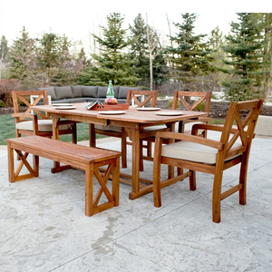 Modern Solid Teak Wood Weather Resistant Dining Table Set with 4 Chairs and 1 <b>Bench</b> for Outdoor Garden & Restaurant Use - Product Image 1